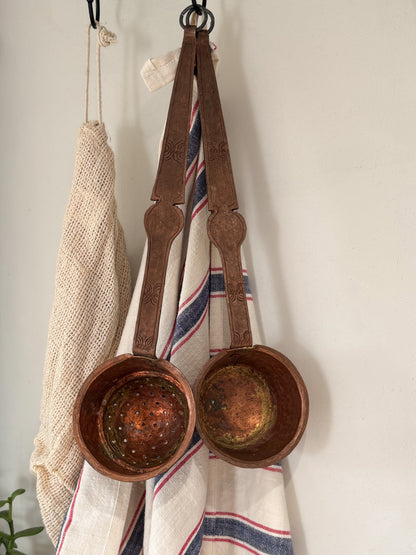 Antique Hand-Forged Copper Ladles - Skimmer & Dipper Pair