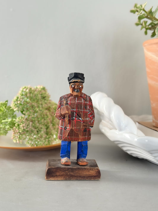 Vintage Hand-Carved Folk Art Figure - Signed Hannah Quil