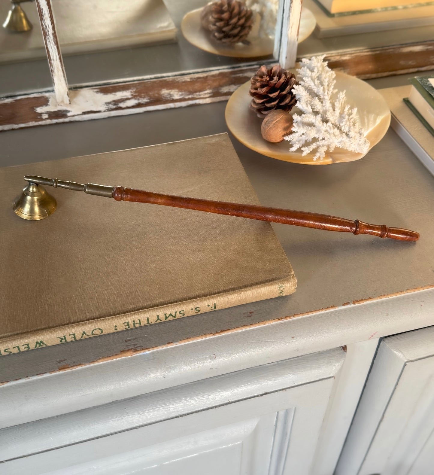 Vintage Brass & Wood Long Handled Candle Snuffer