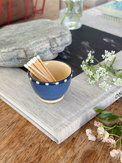 Tiny German Studio Pottery Bowl – Cobalt Blue with Dotted Rim