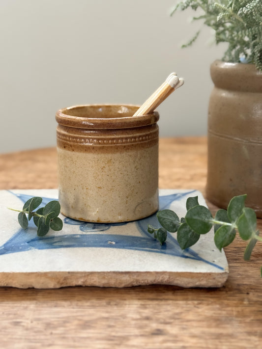 Small Antique English Stoneware Pot with Dotted Detailing