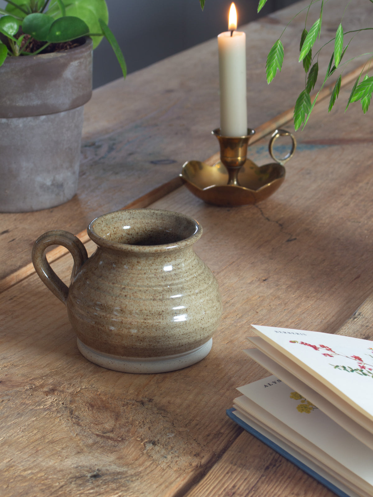 Vintage Studio Pottery Olive Green Speckled Mug