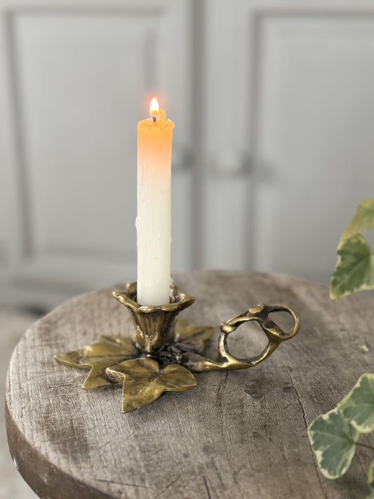 Vintage Solid Brass Ivy Leaf Chamberstick