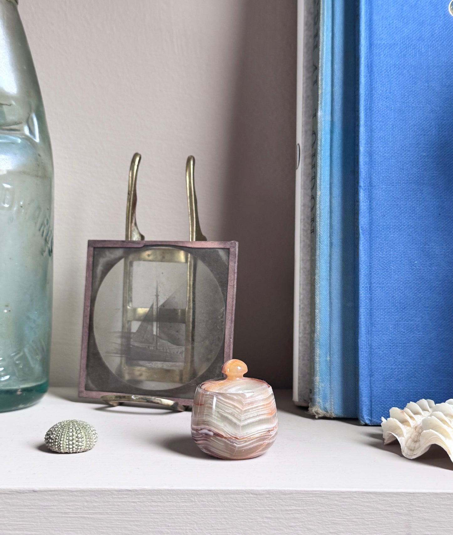 Vintage Miniature Polished Onyx Lidded Pot