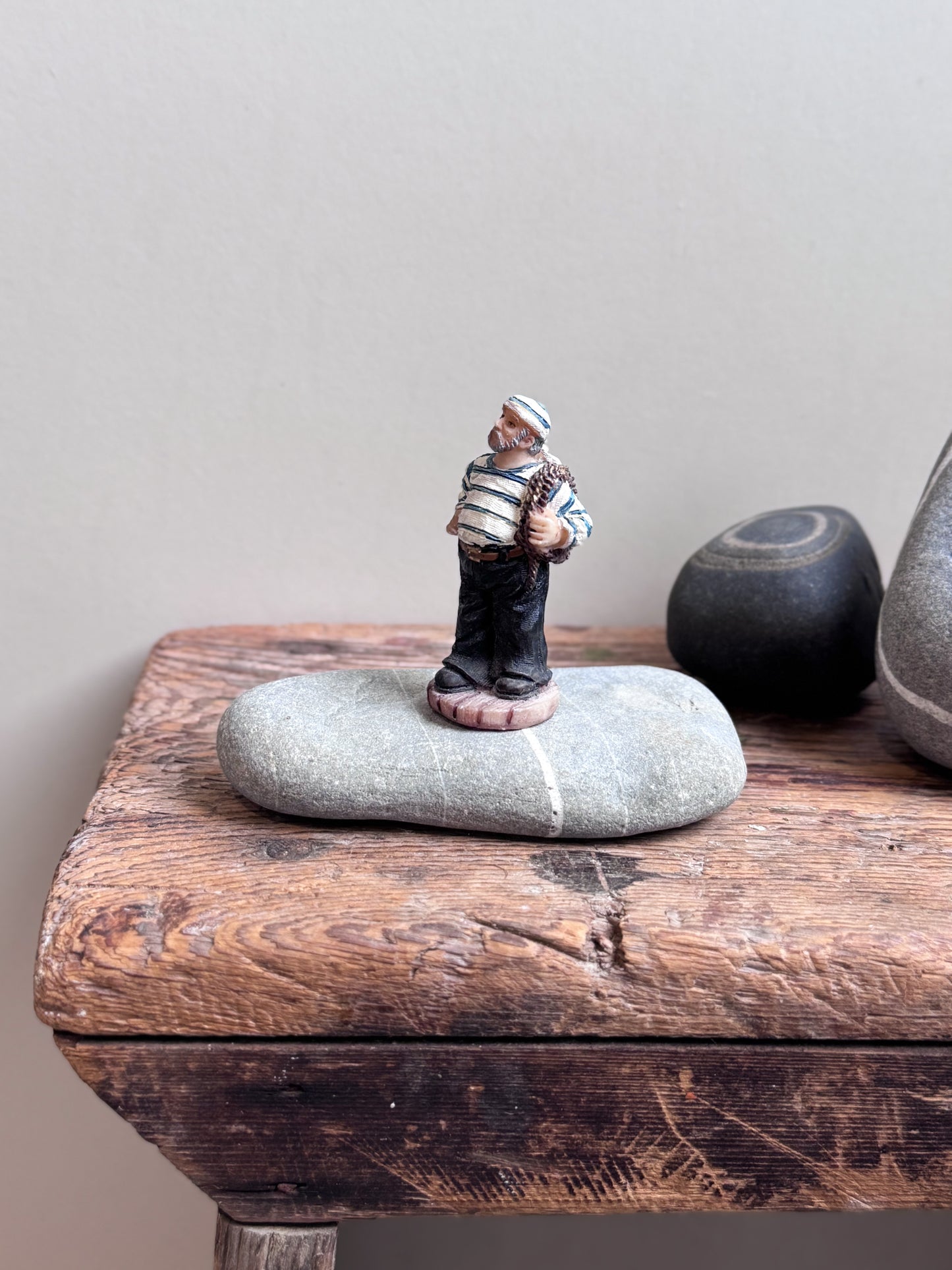 Vintage Miniature Hand-Painted Ceramic Fisherman Figurine