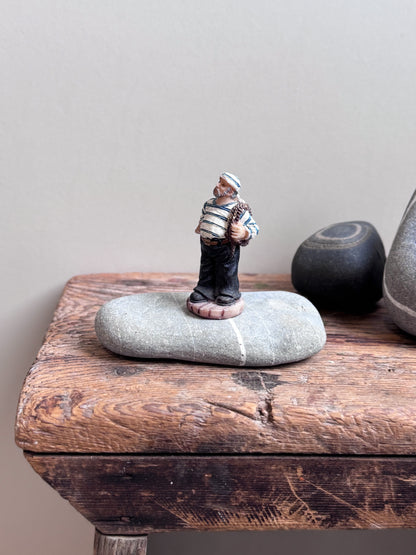 Vintage Miniature Hand-Painted Ceramic Fisherman Figurine