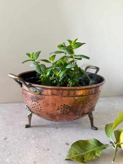 Antique French Copper Colander with Brass Feet