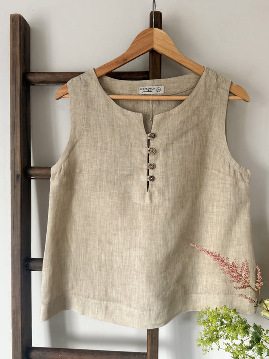 Vintage 100% Linen Sleeveless Top, Made in Greece, Size M