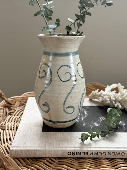 Vintage Blue & White Abstract Studio Pottery Vase