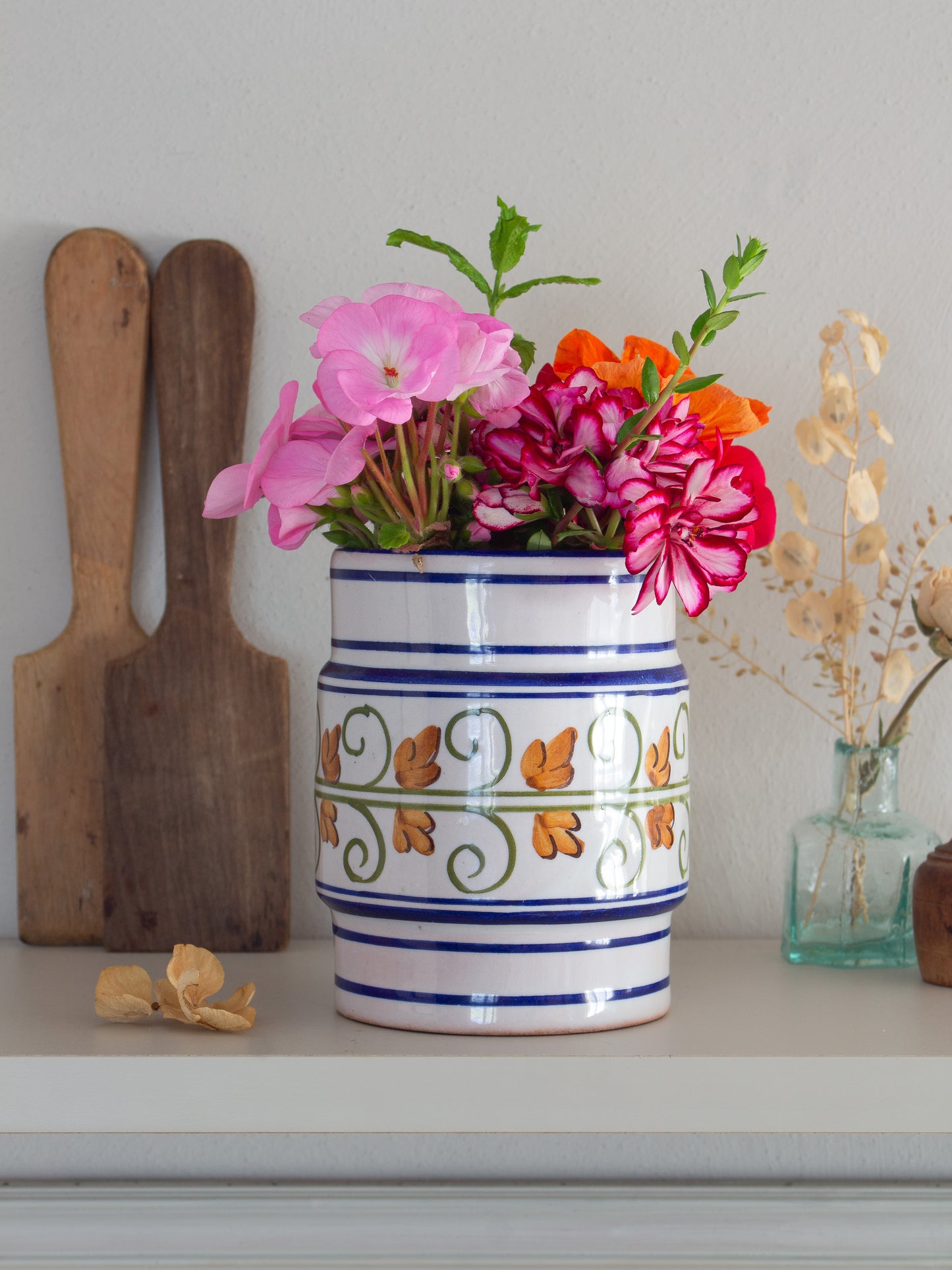 Vintage Handpainted Mediterranean Floral Vessel