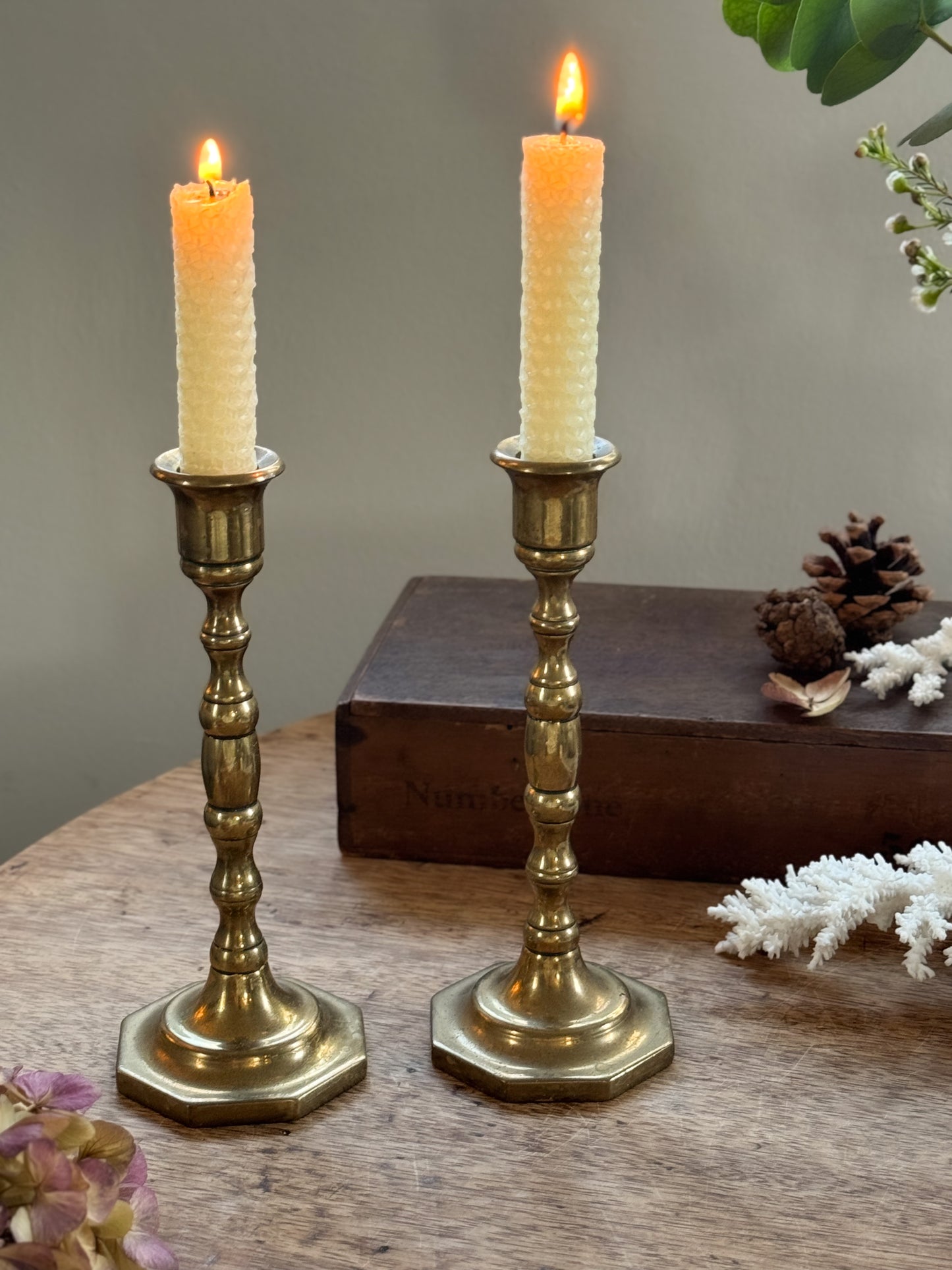 Pair of Vintage English Brass Candle Holders
