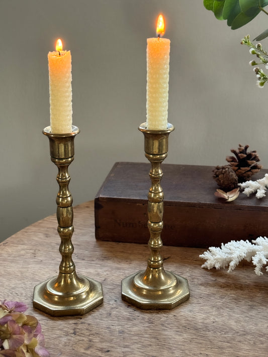 Pair of Vintage English Brass Candle Holders