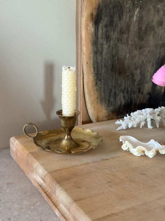 Vintage Solid Brass Scalloped Chamberstick with Patina