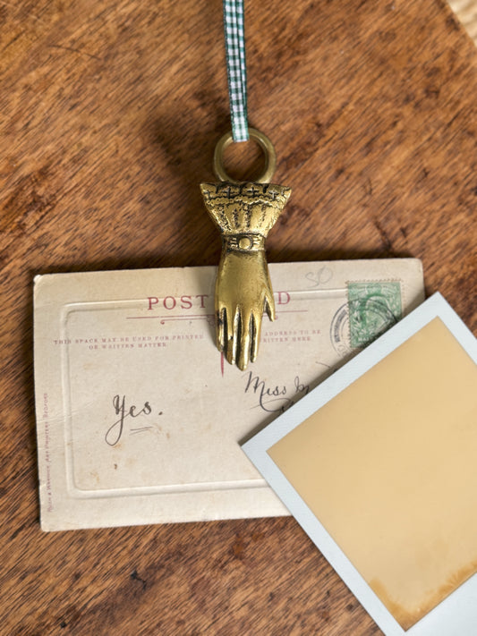 Vintage Unusual Solid Brass Hand Shaped Letter Clip