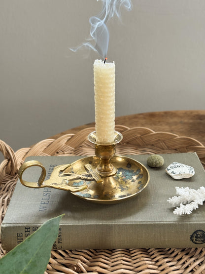 Vintage Solid Brass Ship’s Anchor Chamberstick with Natural Verdigris