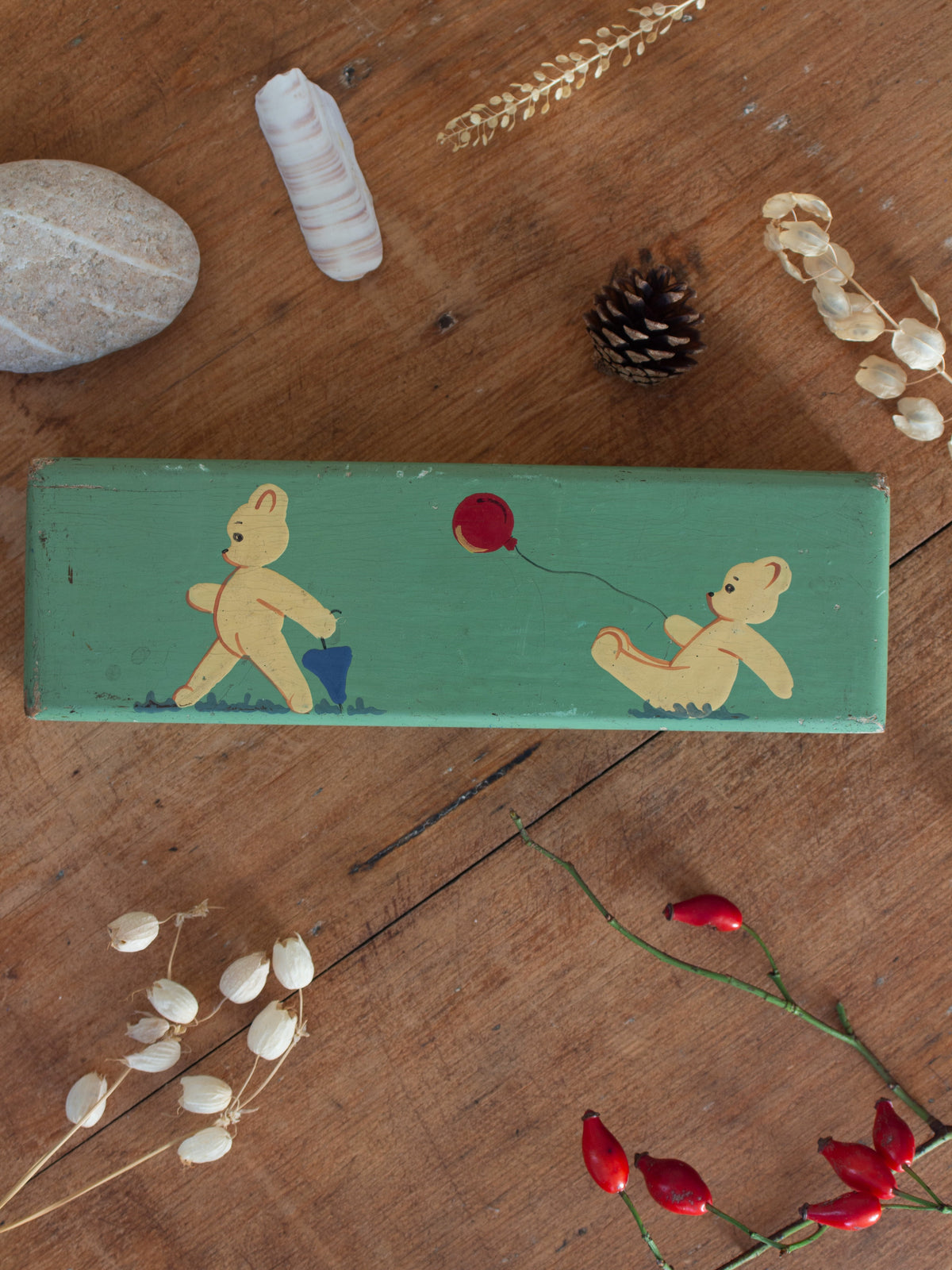 Vintage 1950s Handpainted Folk Art Wooden Pencil Case | Mary Allwood’s Pencil Box