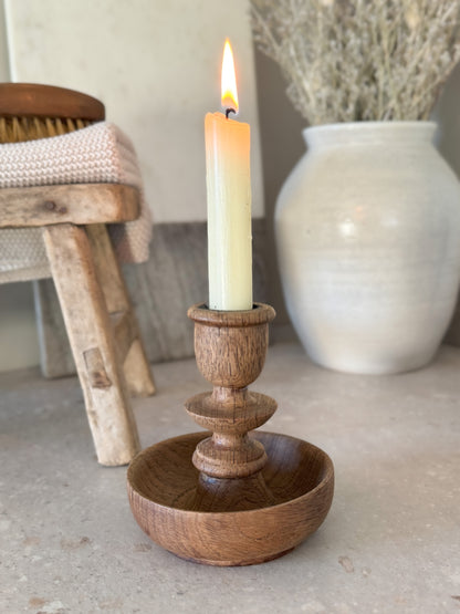 Vintage Welsh Hand-turned Wooden Candle Holder