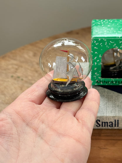 Vintage Midcentury Miniature Ship in Handblown Glass Globe - New Old Stock