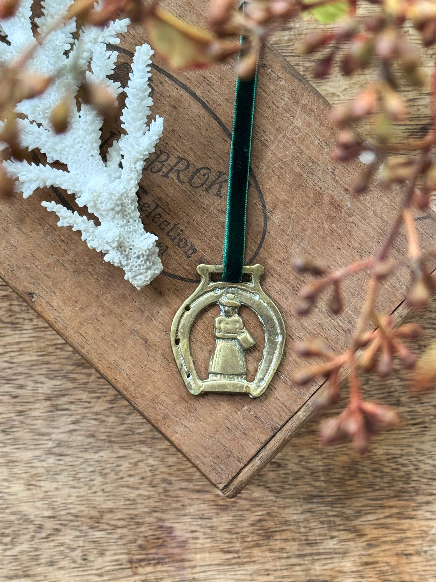 Vintage Solid Brass Token - Welsh Lady & Horseshoe