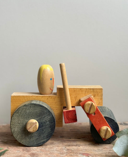 Midcentury Wooden Steam Roller Toy