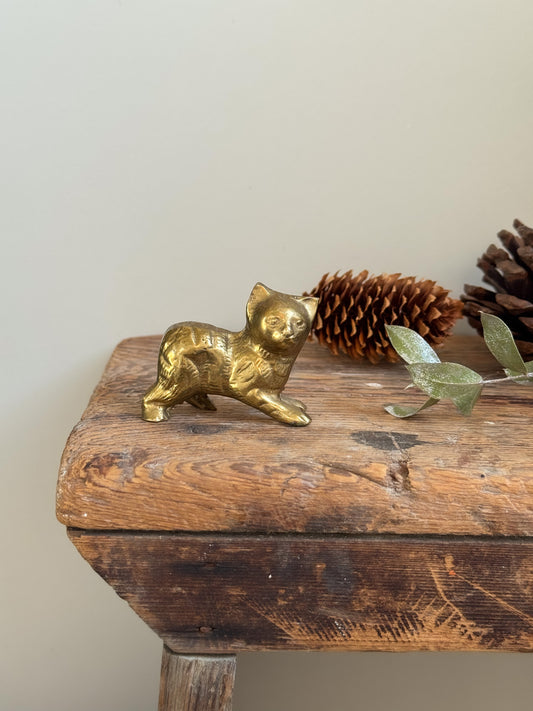 Vintage Solid Brass Miniature Cat Figurine