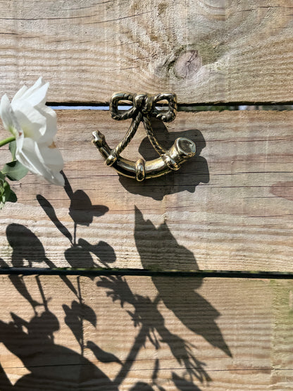 Vintage Solid Brass Bow Door Knocker, Nautical Rope Bow
