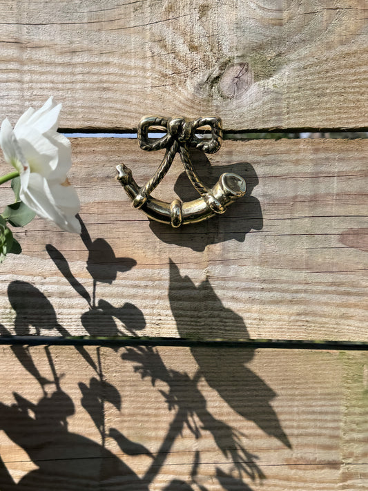 Vintage Solid Brass Bow Door Knocker, Nautical Rope Bow