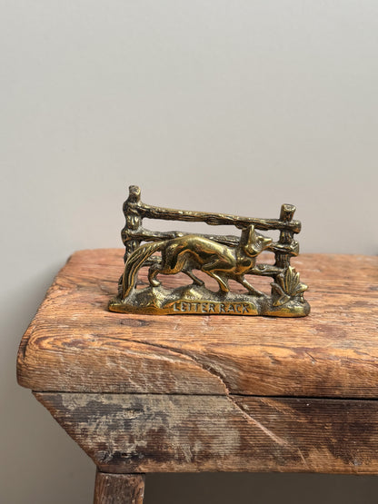 Vintage Solid Brass Fox Letter Rack