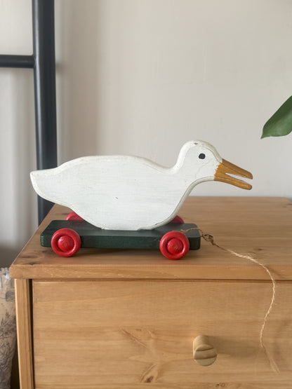 Vintage Handmade Wooden Folk Art Pull Along Seagull