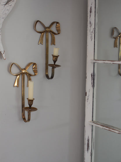 Vintage Pair of Solid Brass Bow Wall Sconces