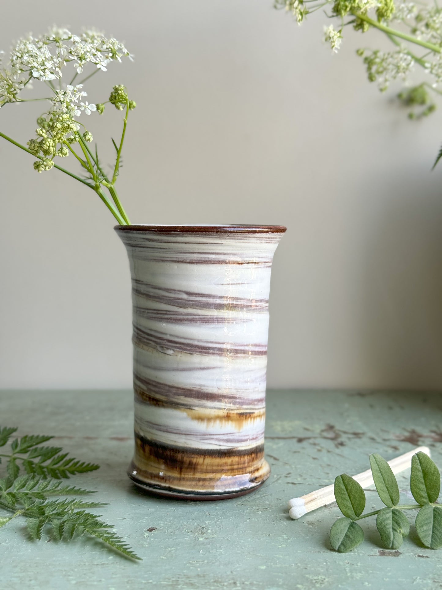 Studio Pottery Marbled Paint Brush Pot • Bud Vase