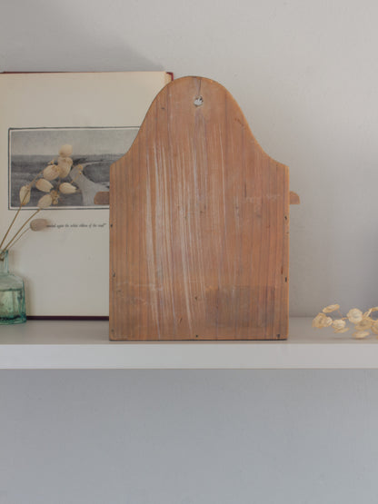 Vintage Handmade Wall-Mounted Wooden Salt Box, Enamel Coffee Cup Design