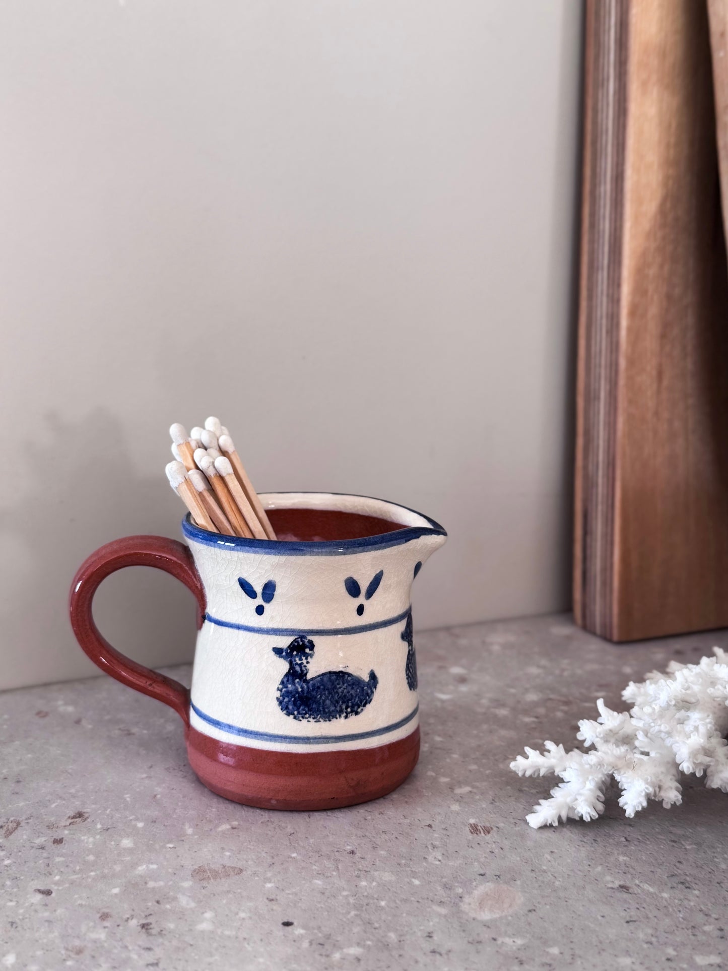 Vintage Terracotta Slipware Duck Creamer