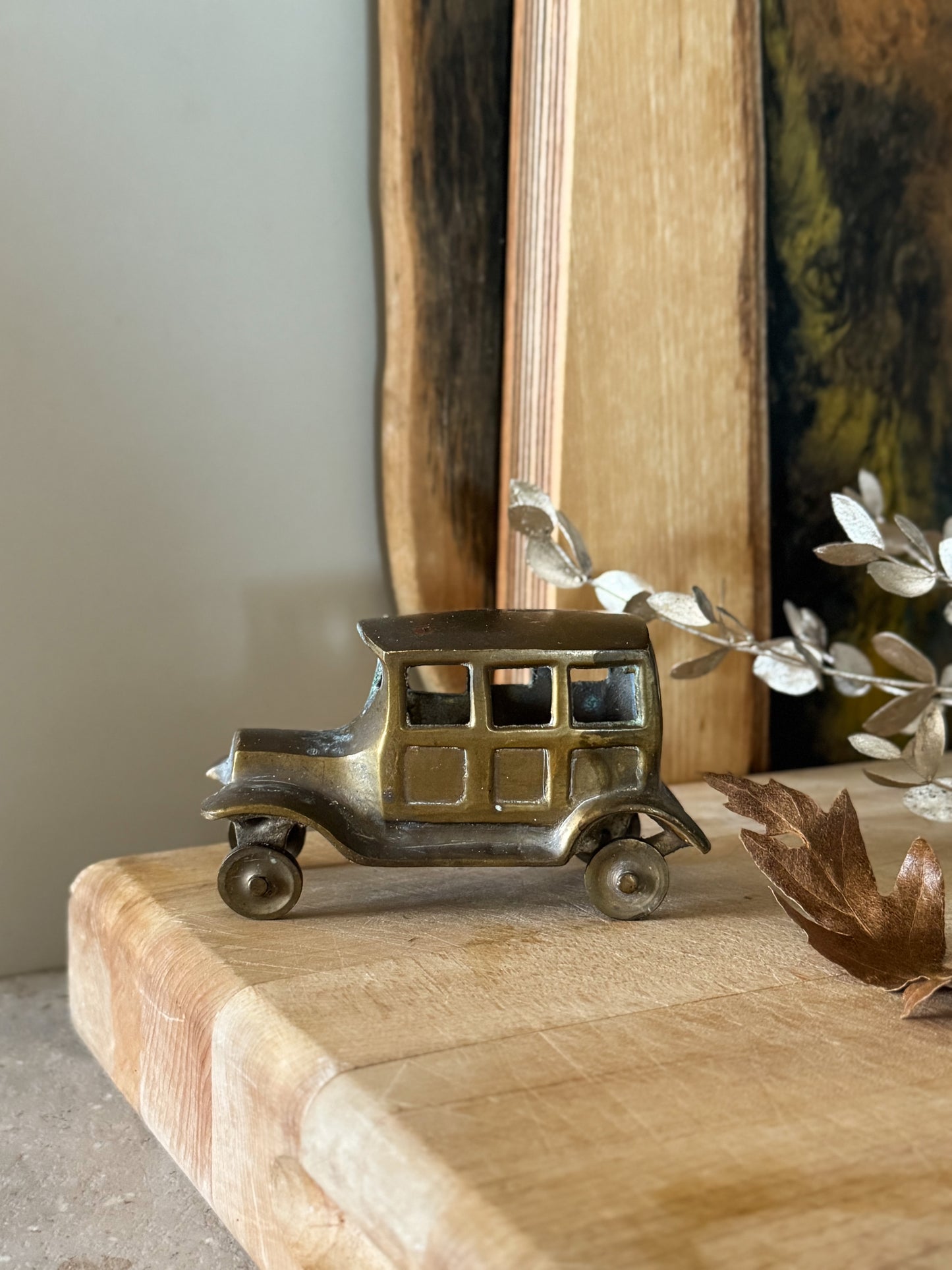 Vintage Solid Brass Car with Turning Wheels