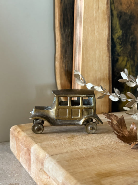 Vintage Solid Brass Car with Turning Wheels