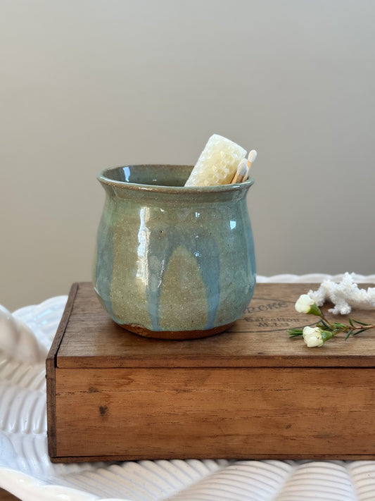 Vintage Studio Pottery Green & Blue Drip Glaze Pot