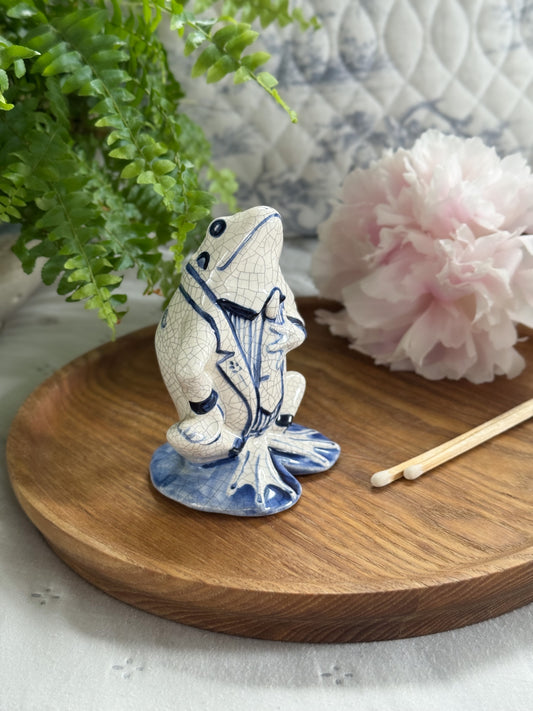 Vintage Handmade Studio Pottery Crackle Glaze Toad Sculpture, Signed