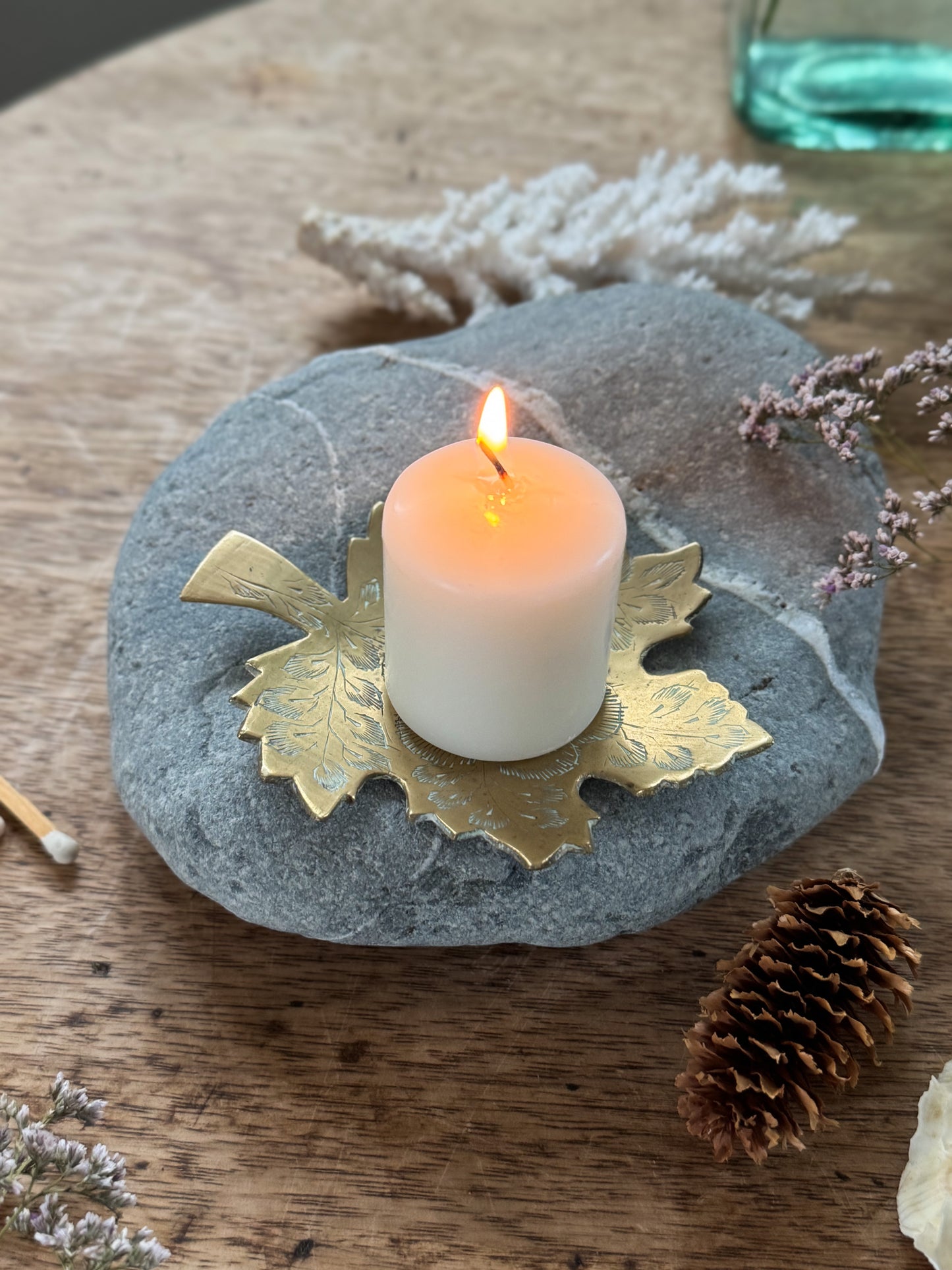 Vintage Solid Brass Leaf Dish with Floral Etching