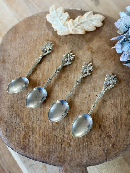 Vintage Silver Plated Italian Floral Espresso Spoons (Set of 4)