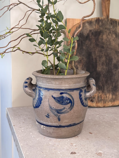 Antique Late 19th Century French Confit Pot by A. Nully, Cobalt Blue Stoneware Vessel