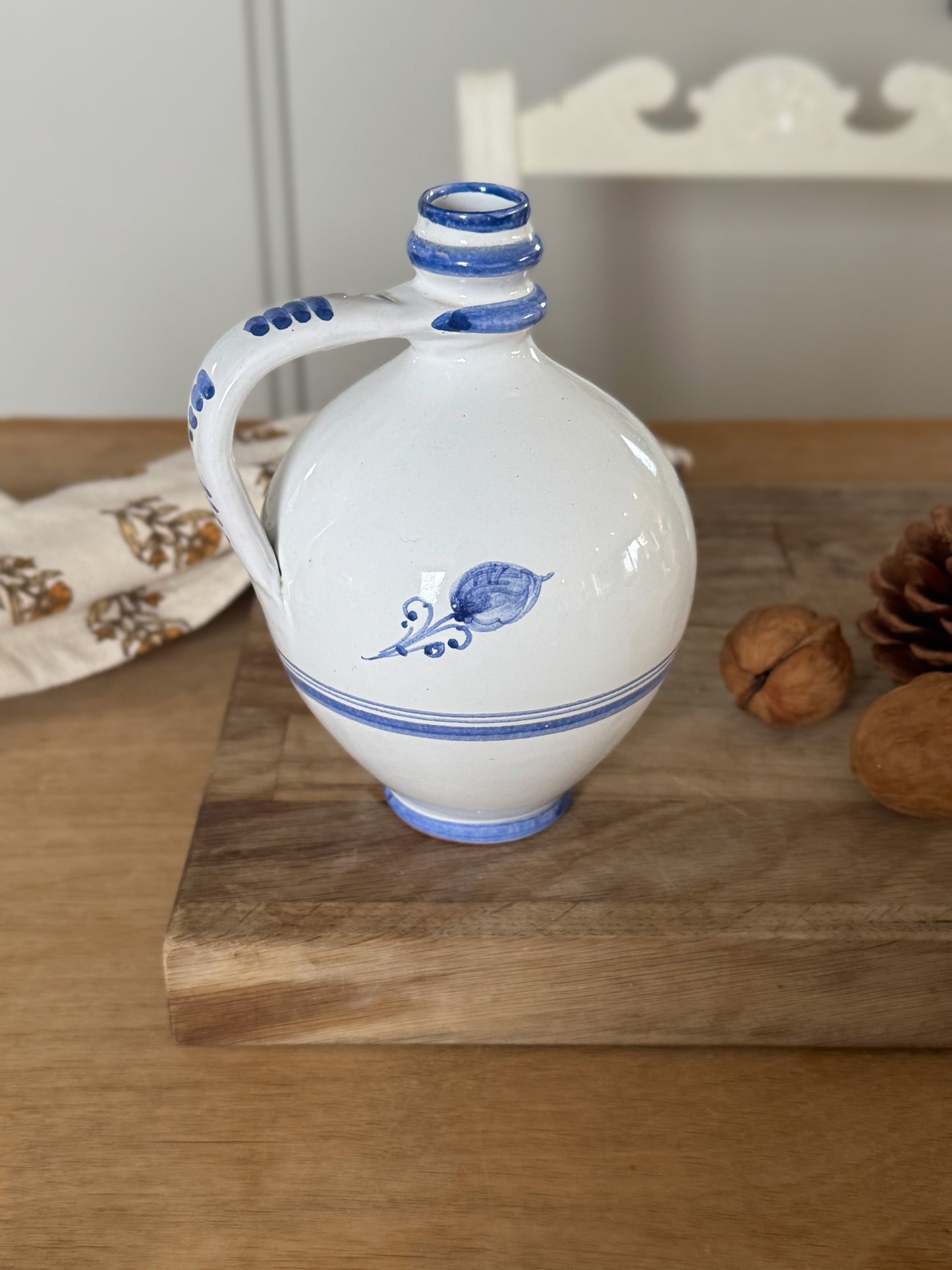 Vintage Mediterranean Blue & White Studio Pottery Vessel
