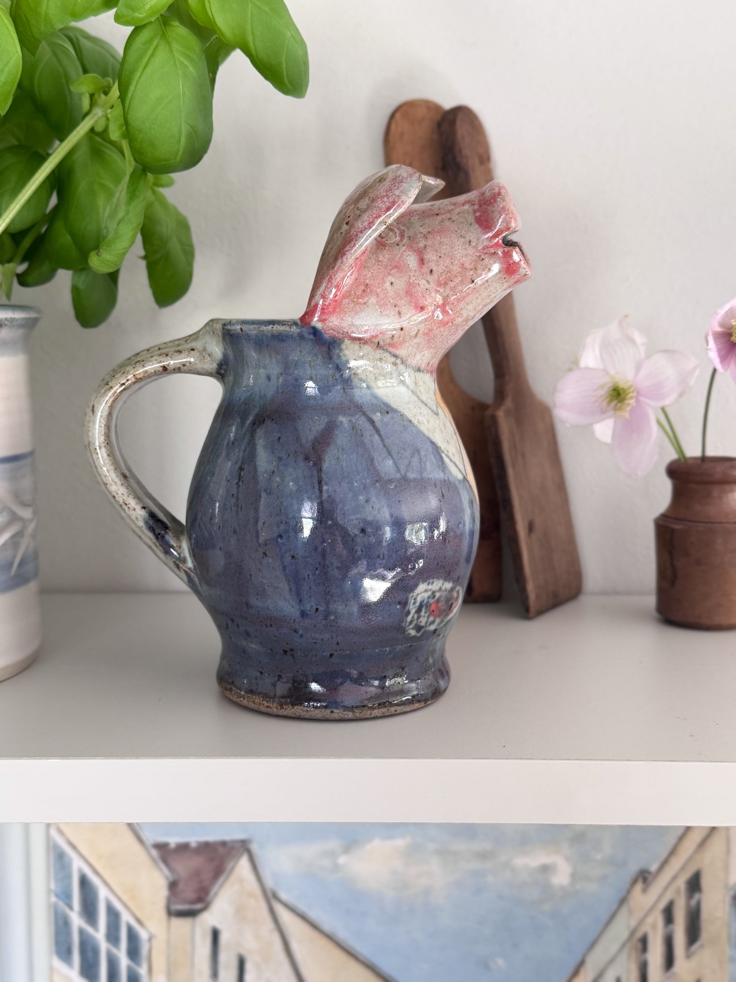 Very Rare Peter Arnold Studio Pottery Jug, Suited Pig Character, Alderney Pottery