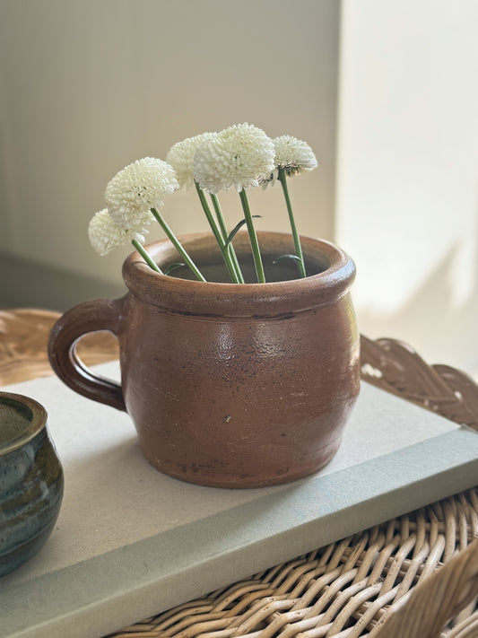 Antique Small Brown French Earthenware Confit Pot (Option 2)