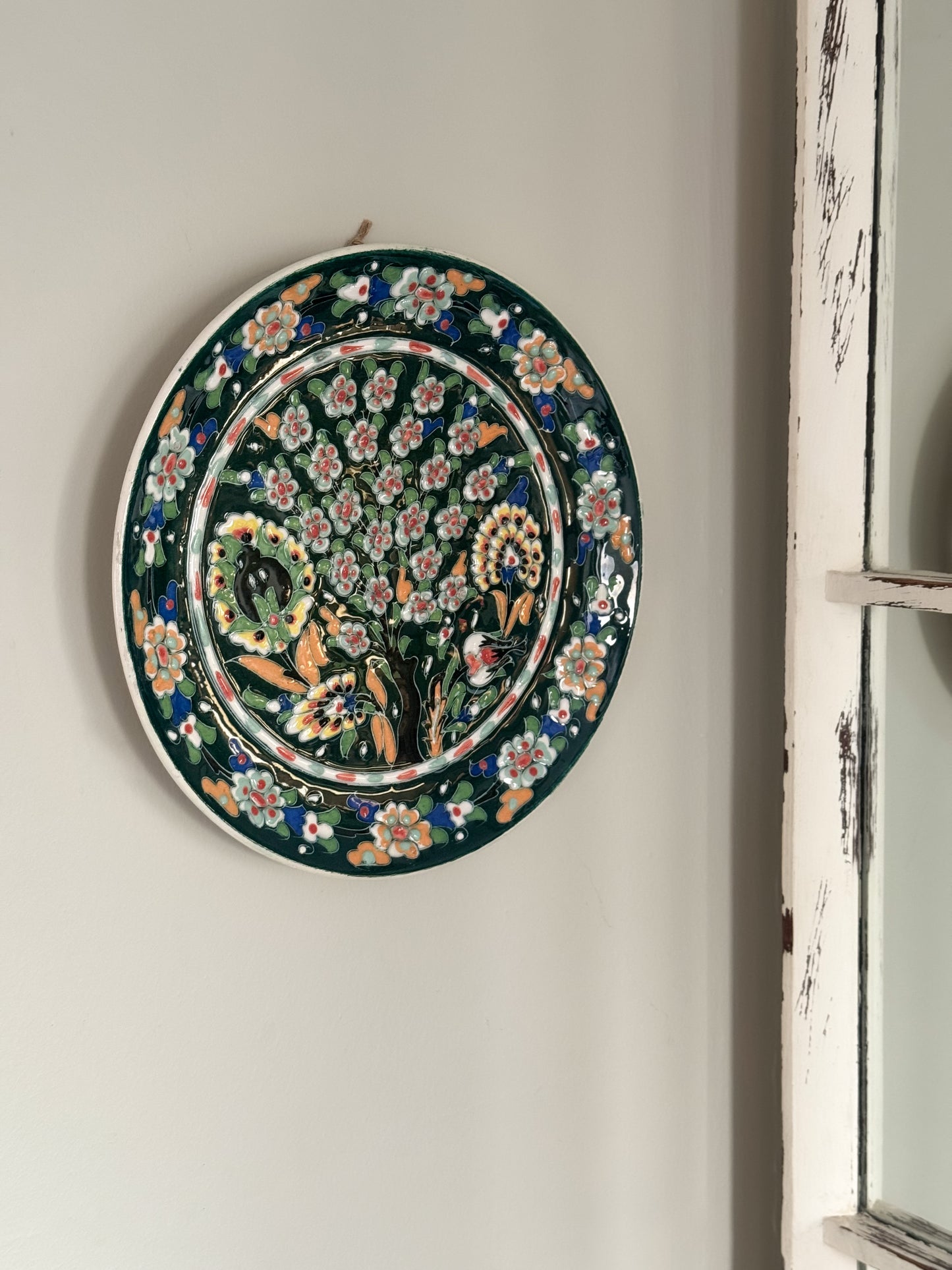 Vintage Hand-Painted Folk Art Pottery Wall Plate