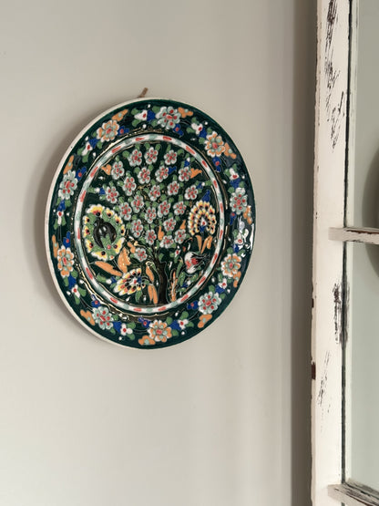 Vintage Hand-Painted Folk Art Pottery Wall Plate