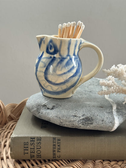 Very Rare Welsh Studio Pottery Owl Creamer by Steve Barkworth, Pen y Bonc Pottery, Amlwch