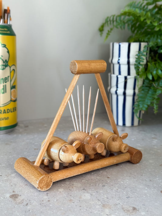 Vintage East German Treen Pig Cruet Set | Three Little Pigs