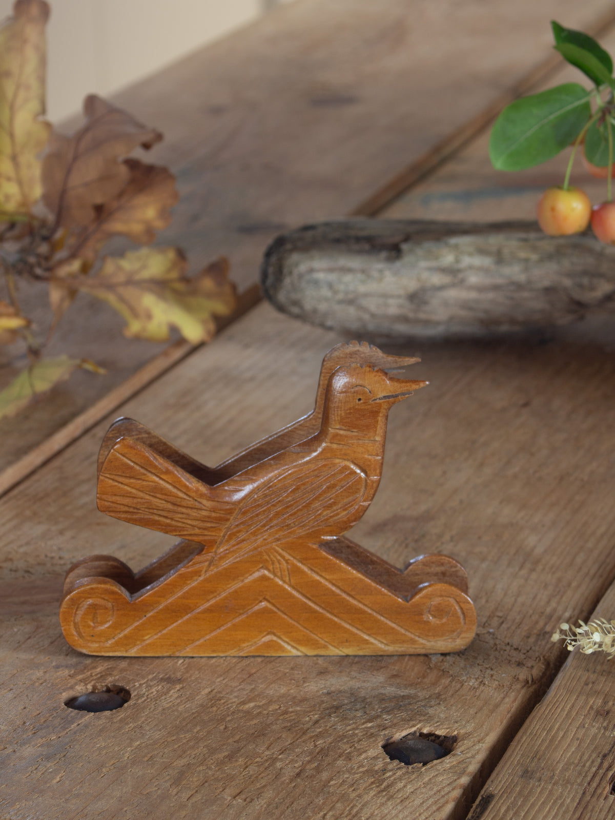 Vintage Hand-Carved Wooden Bird Letter Rack
