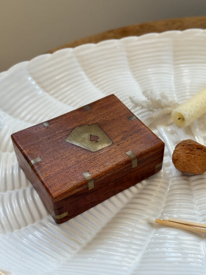 Vintage Wooden & Brass Playing Cards Box