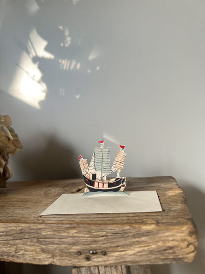 Vintage 1940s Hand-Painted Watercolour Miniature Paper Ships